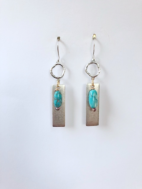 Austrian Crystal, Brushed Silver, Turquoise, Earring